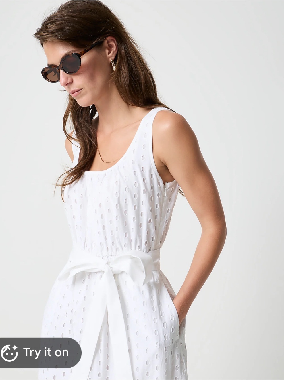 J.Crew White Eyelet Midi Dress with Waist Tie - Picture 2 of 4